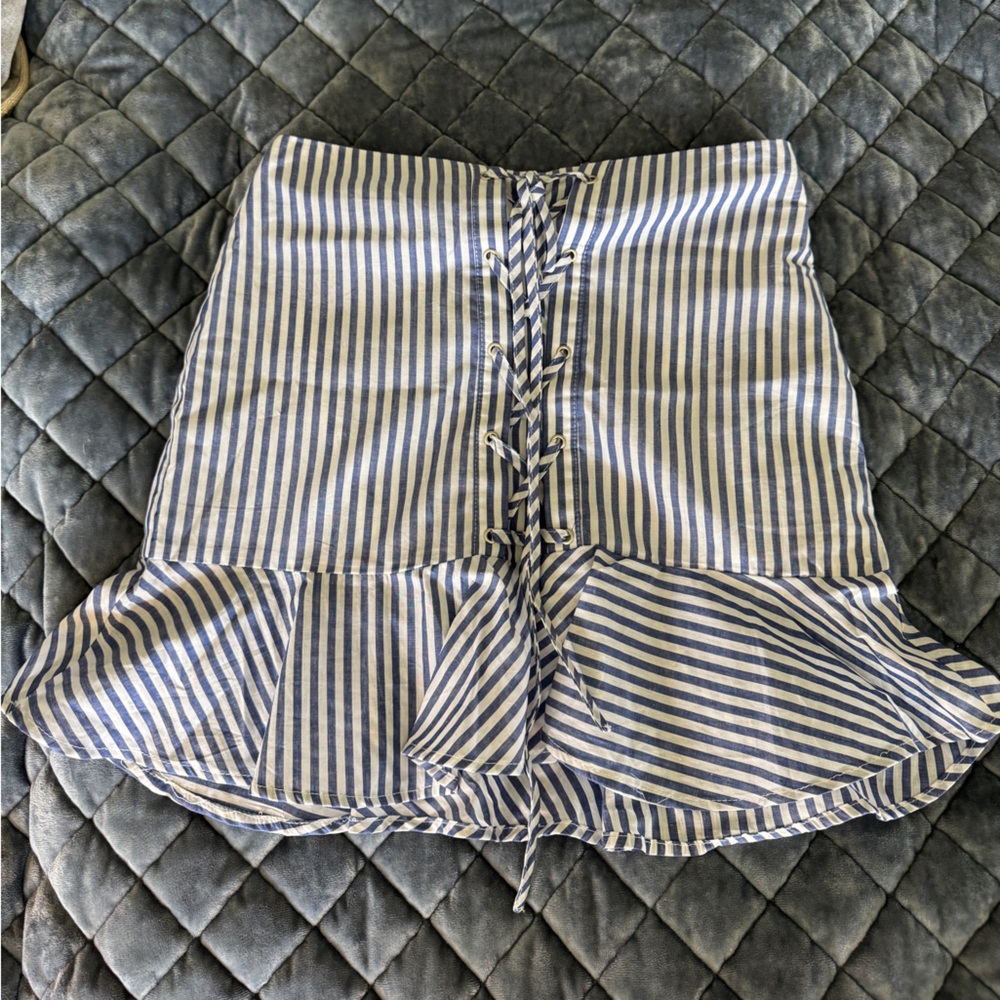 J.O.A. Lace Up Blue and White Striped Skirt for night out or business casual off